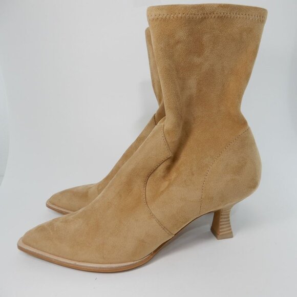 Dolce Vita Azalea Pointed Toe Bootie Sock Boots 9 Camel Tan Stretch Faux Suede - Picture 5 of 14